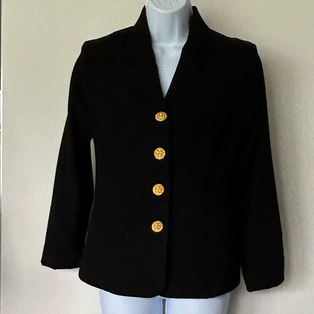 Black Womens Pantsuit with Gold Buttons - Classic Blazer & Trousers - Picture 3 of 11